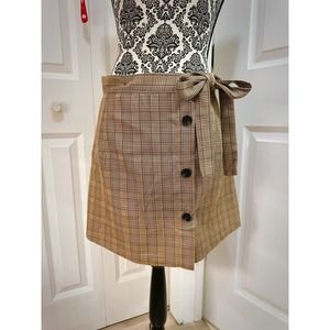 NWT Plaid Wrap A-line Skirt w/ Button Detail And Tie, Asian XL, US size 6-8